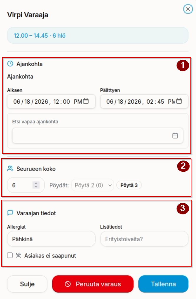 Yksittäisen varauksen muokkaaminen